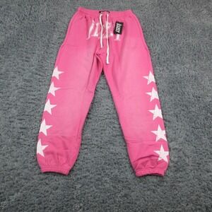 Illest Sweatpants Womens XL Pink Star Jogger Pants Drawstring Cuffed 29x30* NWT